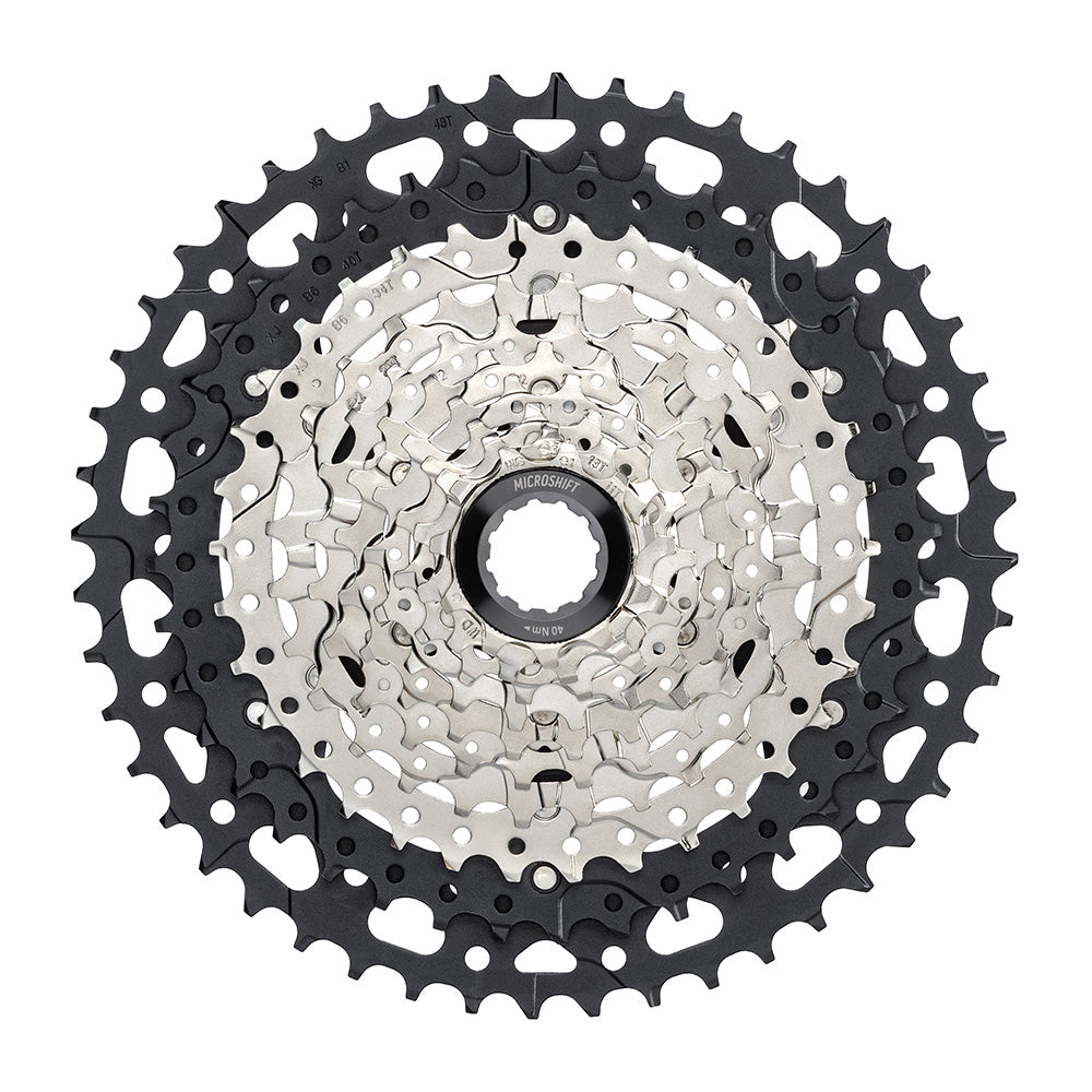 Microshift Advent MX EH106 10 speed e-bike cassette with durable sprockets and SpeedRamp technology for smooth shifting.
