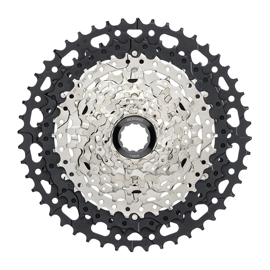 Microshift Advent MX EH106 10 speed e-bike cassette with durable sprockets and SpeedRamp technology for smooth shifting.