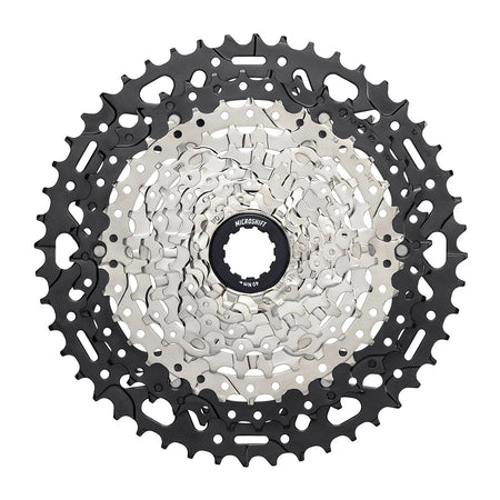 Microshift Advent MX EH106 10 speed MTB cassette 11-48T showcasing smooth-shifting and durable design.