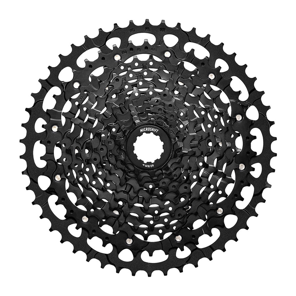 Microshift Advent MX H114 11 Speed Gravel Cassette 11-50T on a white background.