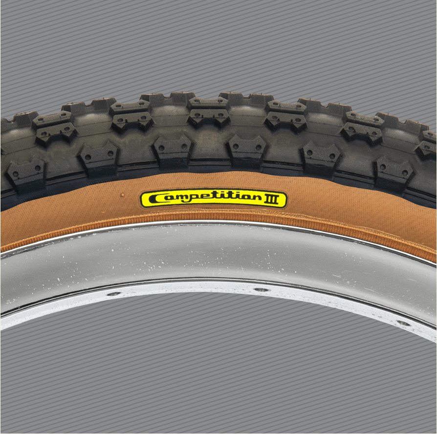 Tioga Comp III BMX old school 20" tyre skinwall showcasing the tread design and unique skinwall feature.