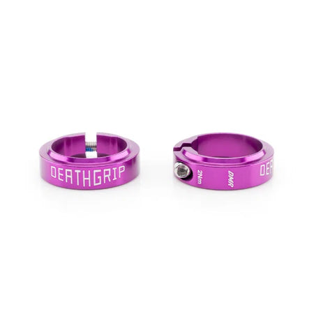 aluminium anodised grip collars for DMR Deathgrip2 in vibrant purple color with DEATHGRIP engraving.