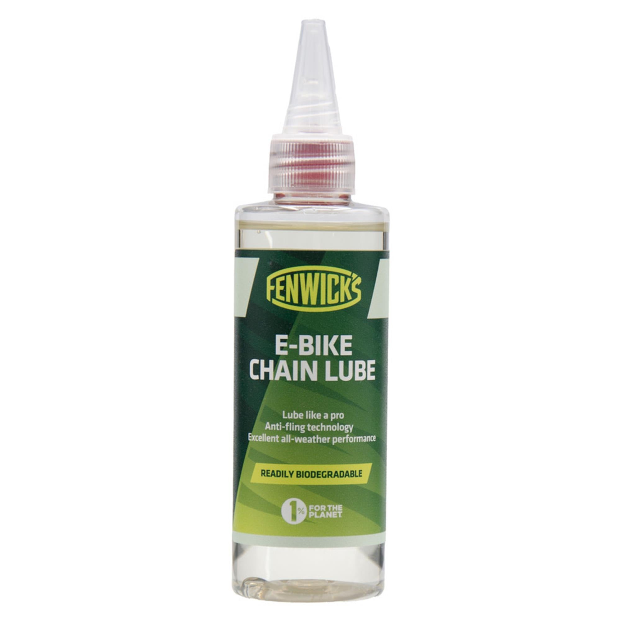 Fenwicks E-Bike Chain Lube 100ml bottle for e-bike chain maintenance and protection.