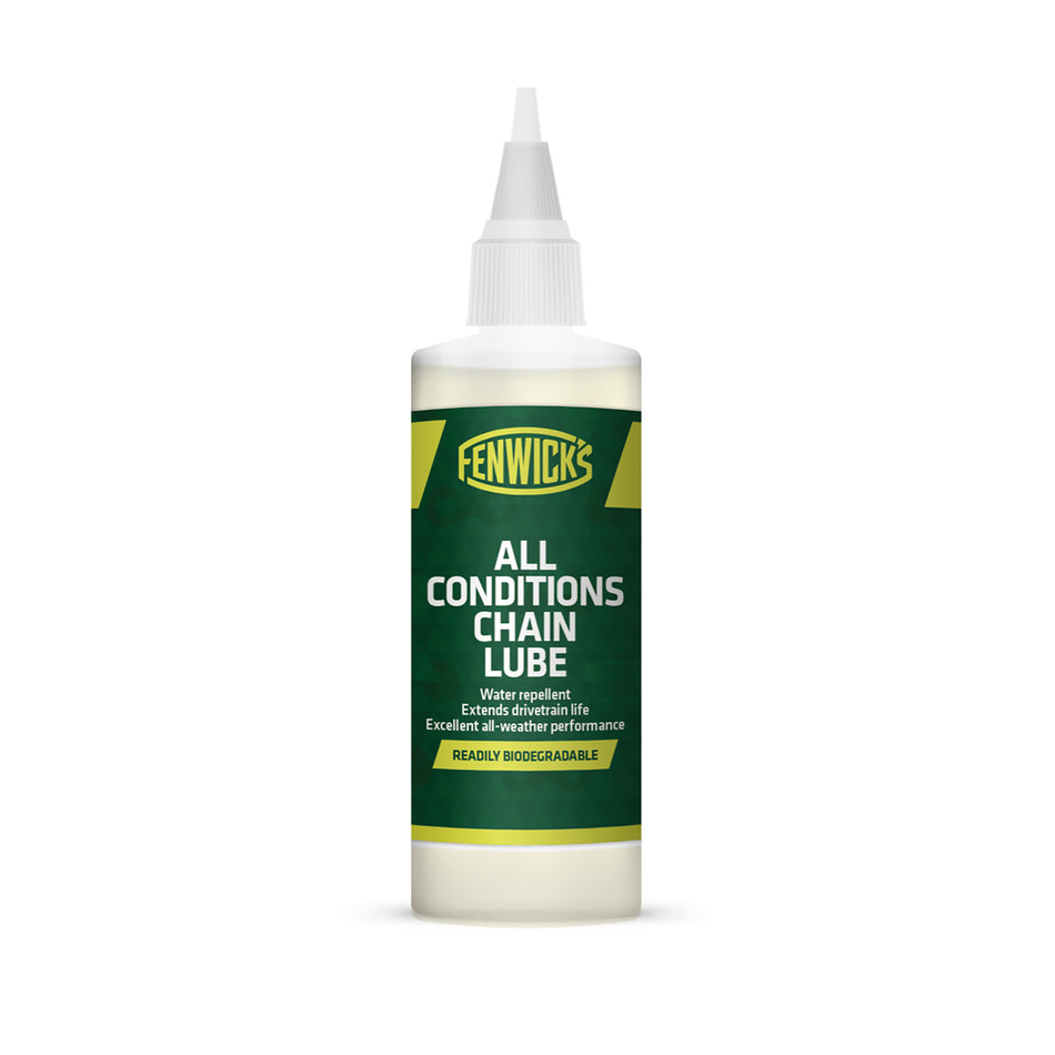 Fenwick's All Conditions Chain Lube 100ml bottle, biodegradable bike chain lube for all weather performance.