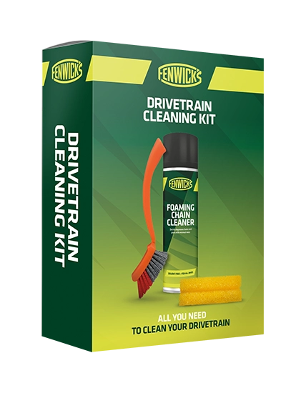 Fenwick's Drivetrain Cleaning Kit For Road MTB, featuring foaming chain cleaner and cleaning tools.