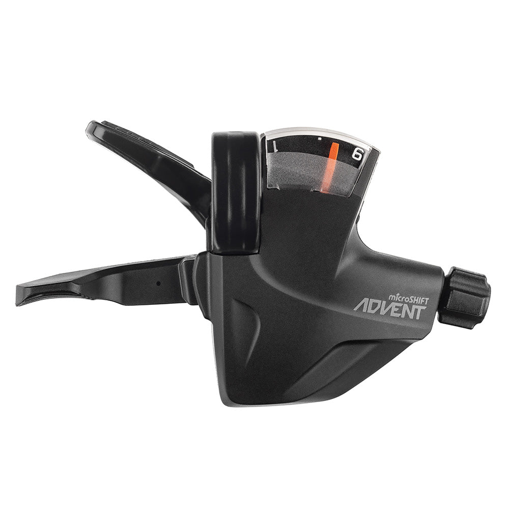 Microshift SL-M6295R Advent Short Reach 9 Speed MTB Shifter product image, showcasing ergonomic design and shifter levers.