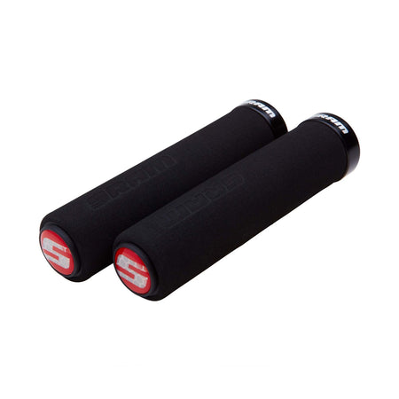 Sram Lock On 129mm Foam MTB Handlebar Grips in Black With Single Clamp and Plugs