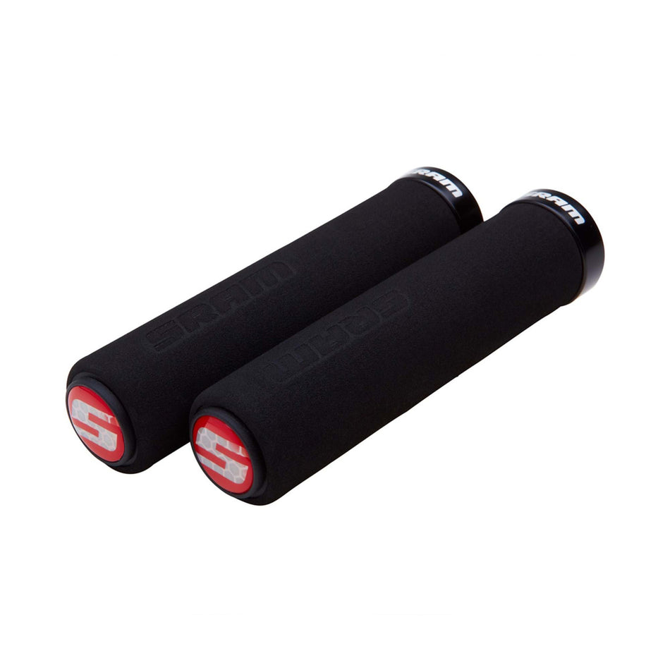 Sram Lock On 129mm Foam MTB Handlebar Grips in Black With Single Clamp and Plugs