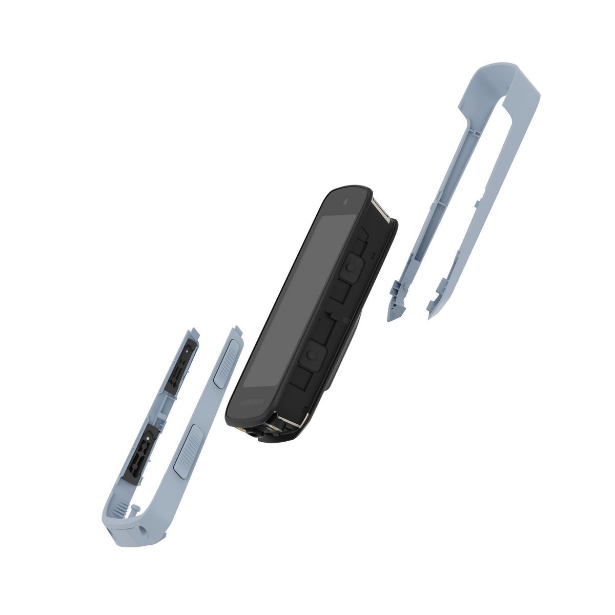 Hammerhead Karoo interchangeable color shells in HAZE BLUE and black for customizable installation.