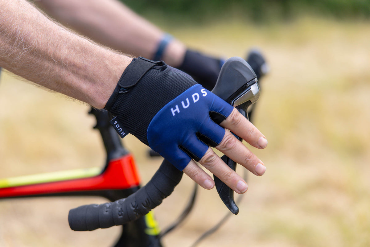 HUDS Fingerless Cycling Mitts In Blue Road, Gravel and MTB