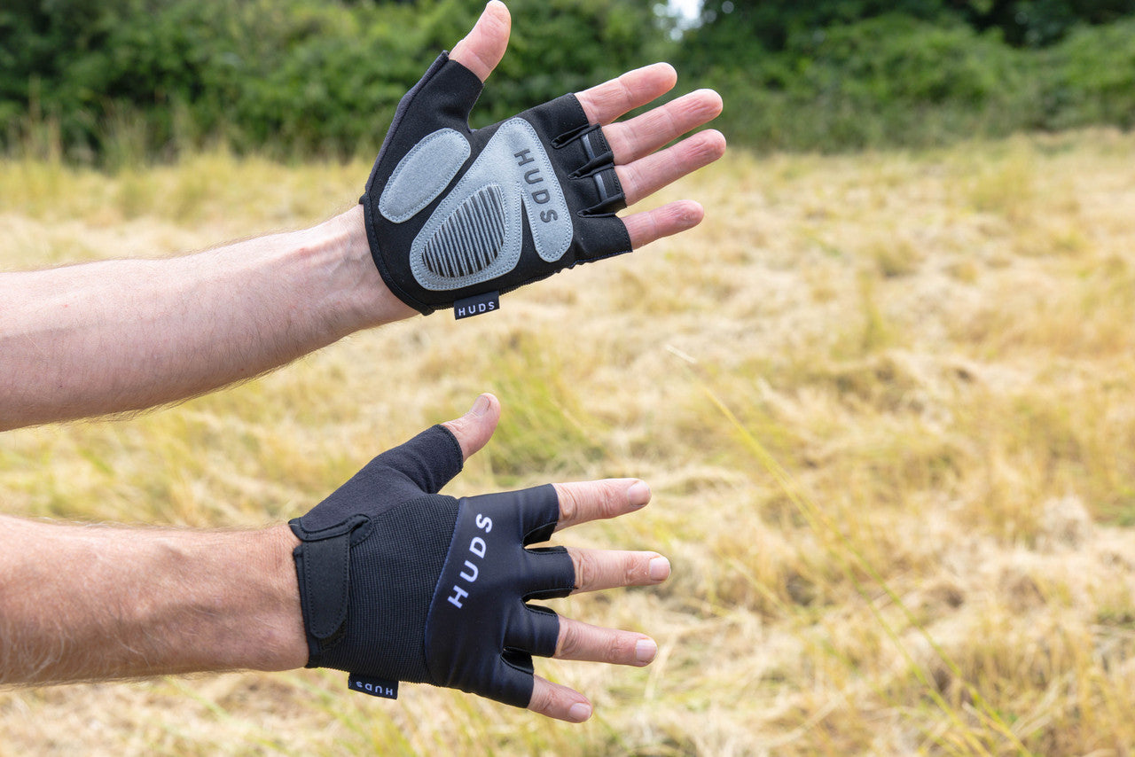 HUDS Fingerless Cycling Mitts In Black Road, Gravel and MTB