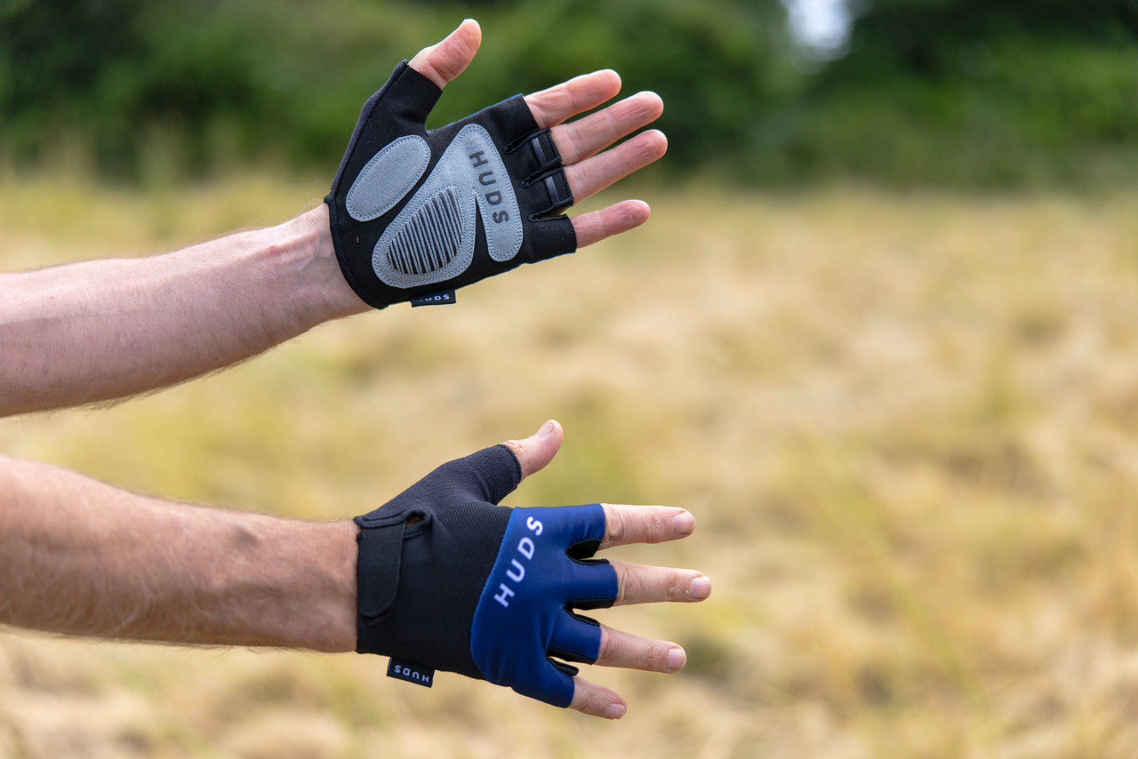 HUDS Fingerless Cycling Mitts In Blue Road, Gravel and MTB