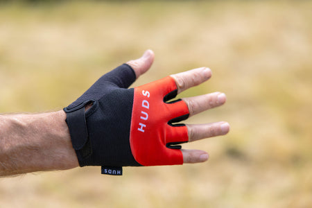 HUDS Fingerless Cycling Mitts In Red Road , Gravel and MTB