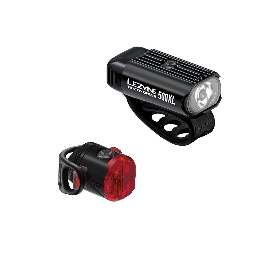 Lezyne Hecto Drive 500XL Front and Femto USB-C Rear Light Pair Black