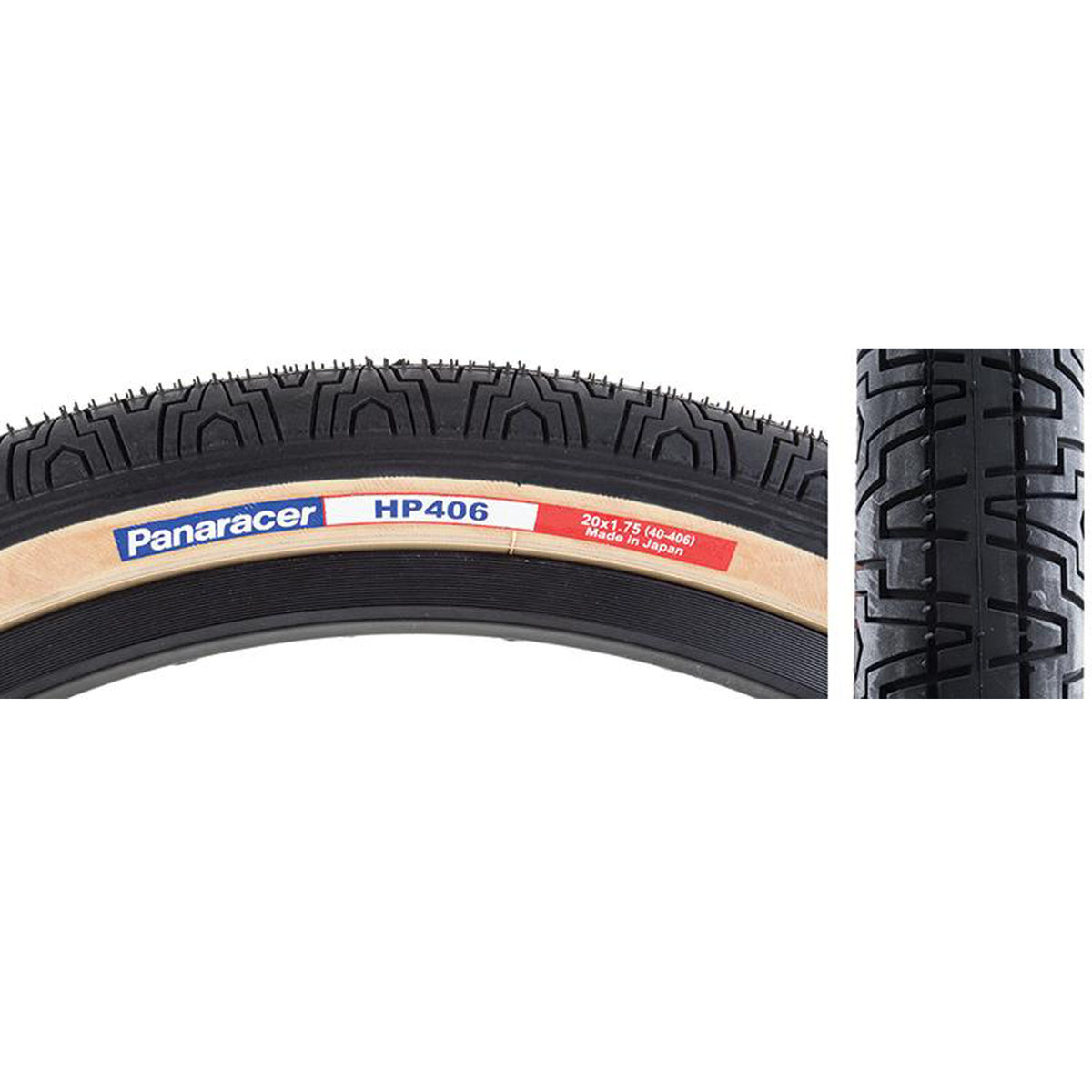 Panaracer HP406 BMX tyre 20 x 1.75 with detailed tread pattern and amber sidewall for excellent grip.