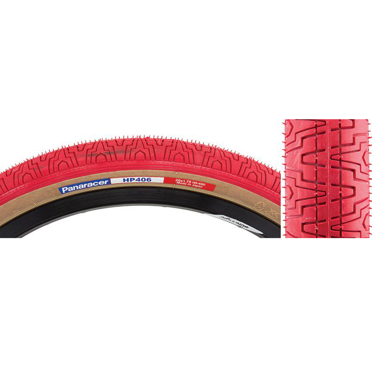 Panaracer HP406 BMX tyre 20 x 1.75 featuring a red gum wall design and detailed tread pattern for enhanced grip.