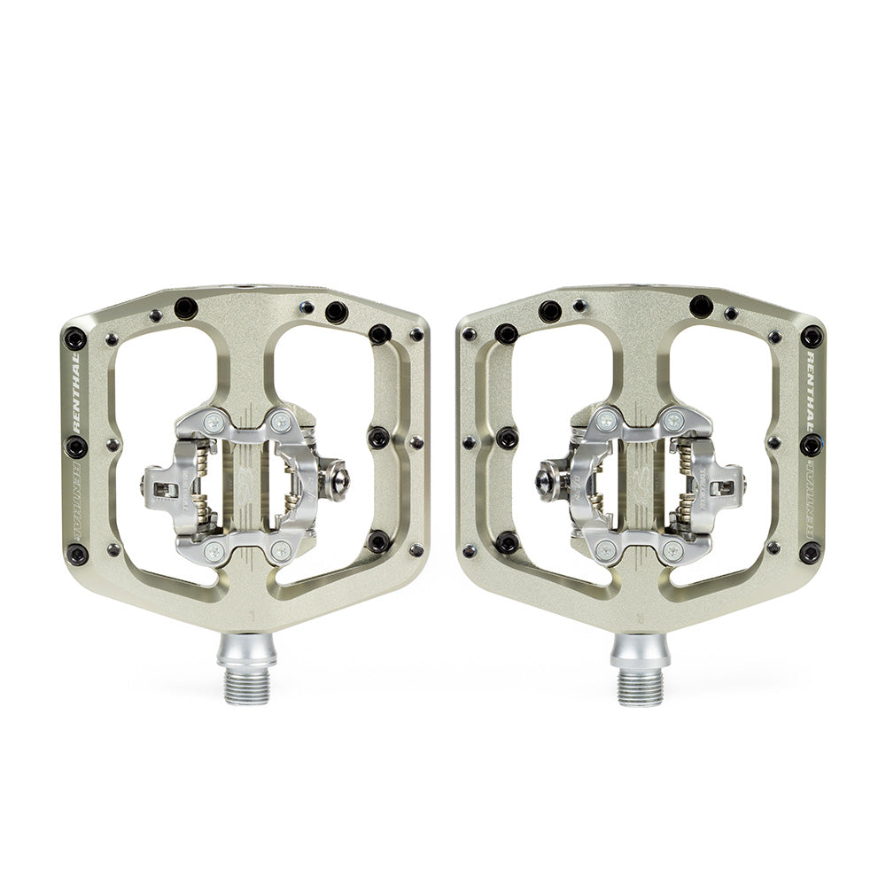 Renthal Revo-DHC large platform MTB clip pedals in AluGold color for downhill racing and maximum control.