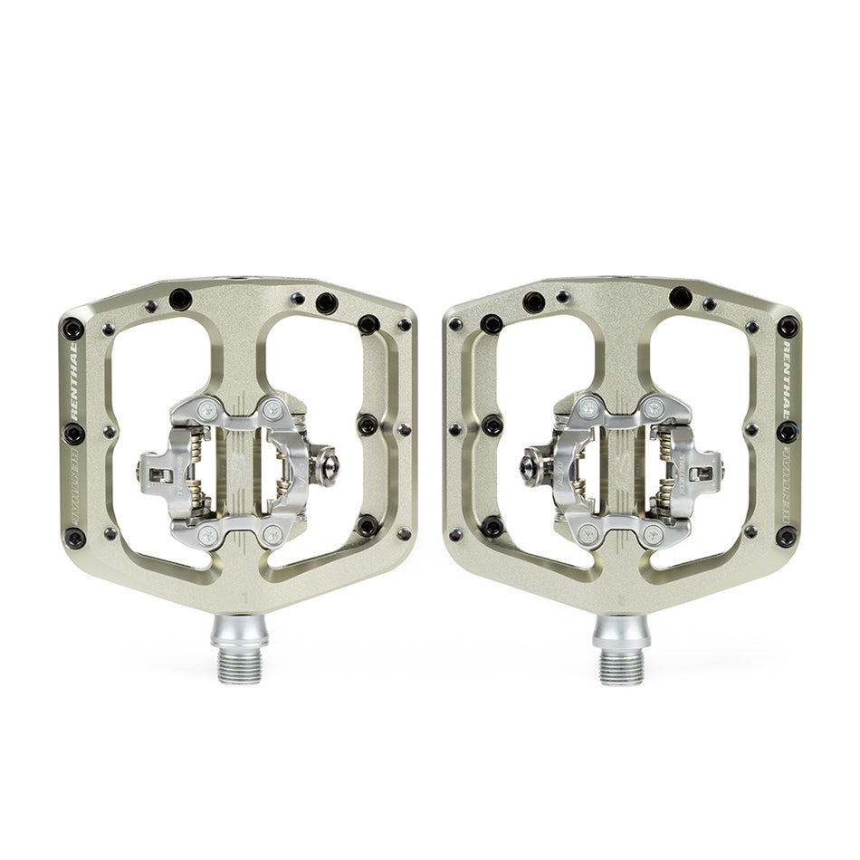 Renthal Revo-DHC large platform MTB clip pedals in AluGold color for downhill racing and maximum control.