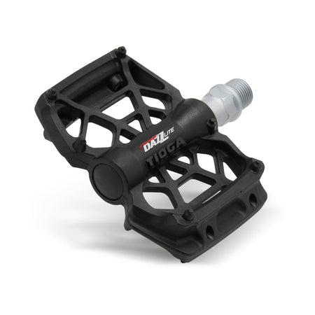 Tioga DAZZ Lite BMX pedals black showcasing a lightweight design and impact-resistant body for optimal performance.