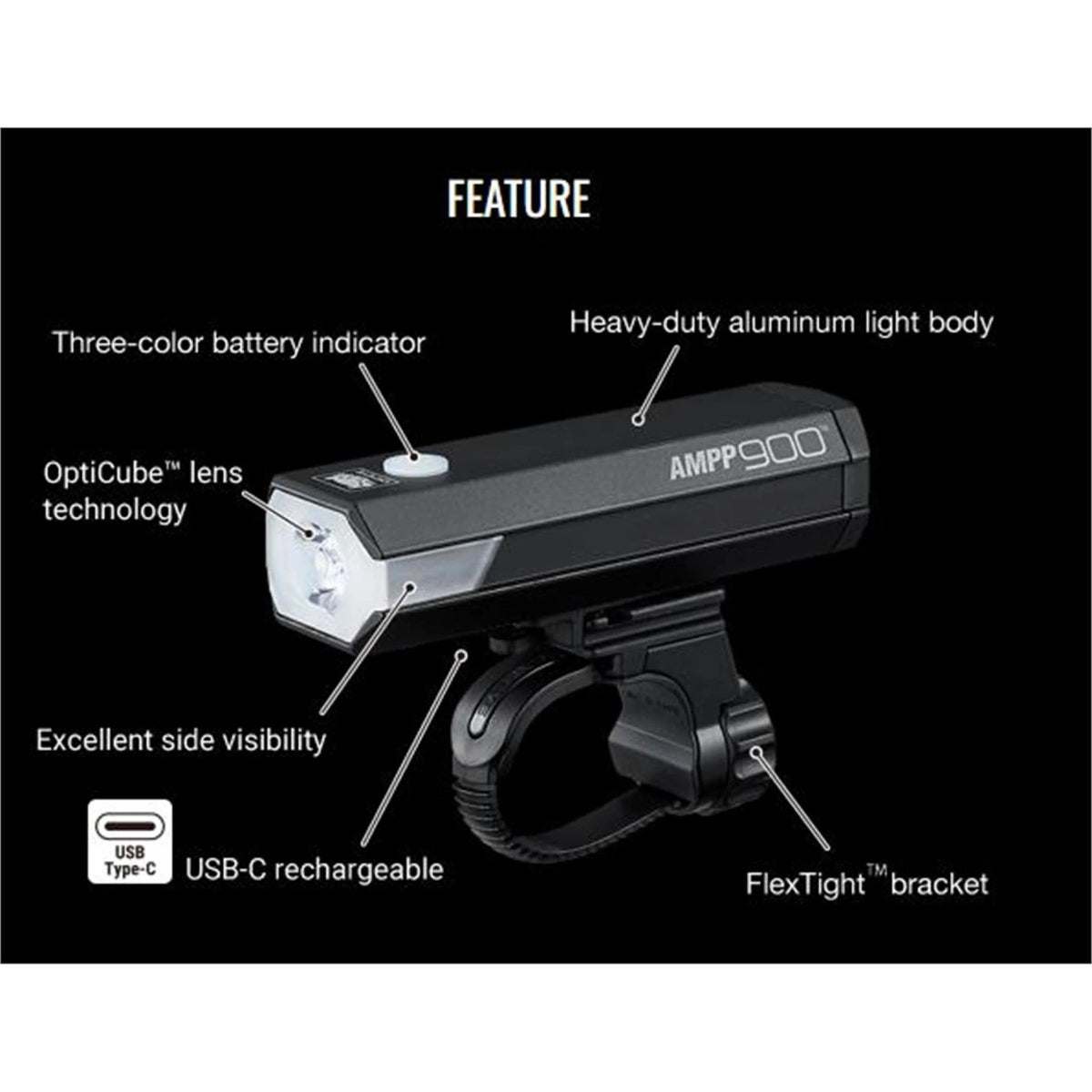 CatEye AMPP 900 USB-C Rechargeable Front Bicycle Light | ROAD MTB GRAVEL