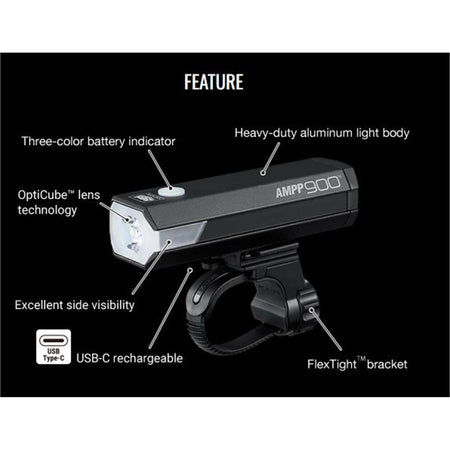 CatEye AMPP 900 USB-C Rechargeable Front Bicycle Light | ROAD MTB GRAVEL
