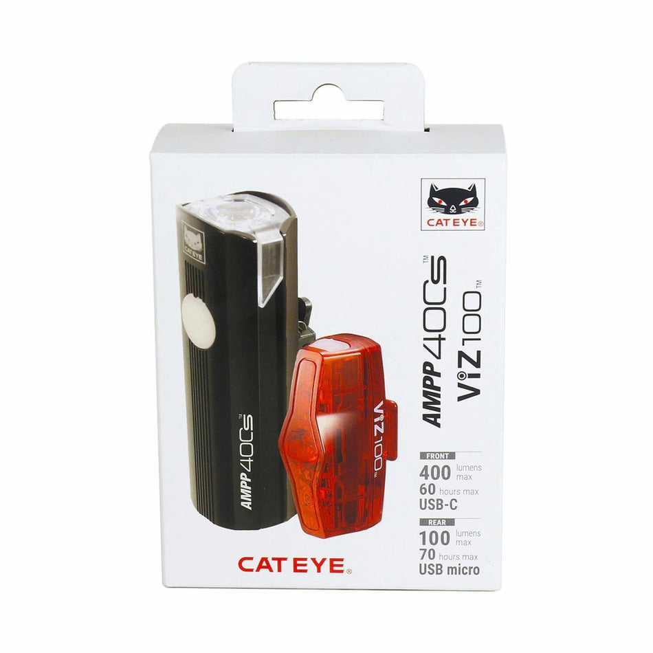 CatEye AMPP 400S / VIZ 100 USB-C Rechargeable Bicycle Front & Rear Light Set | ROAD MTB GRAVEL