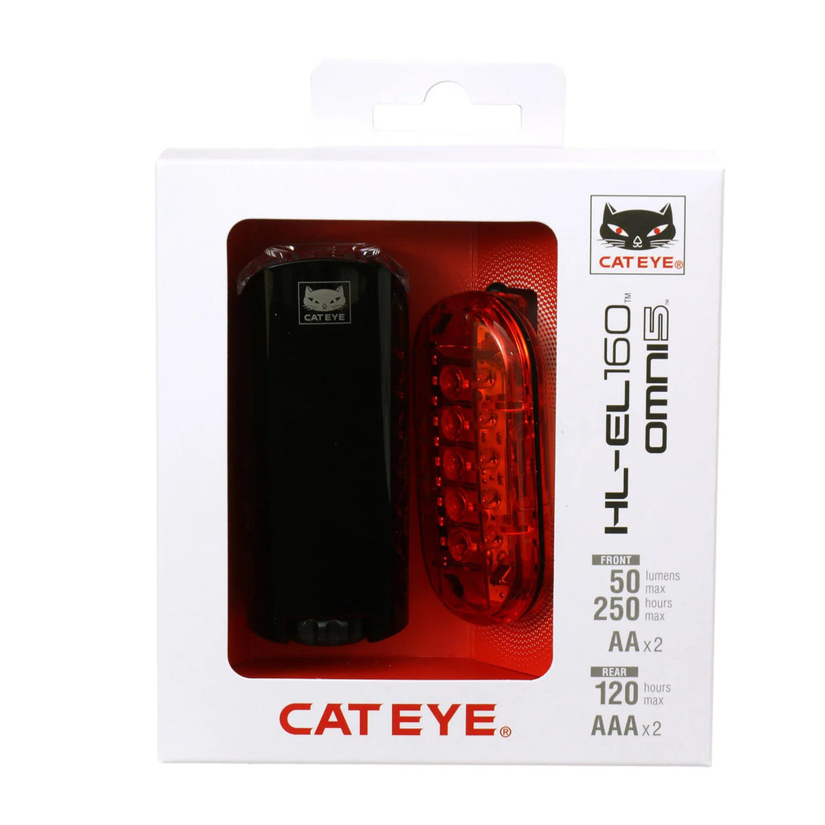 Cateye EL-160 LED light set / Omni 5 Bicycle Front & Rear AA Battery LED Light Set | MTB ROAD GRAVEL