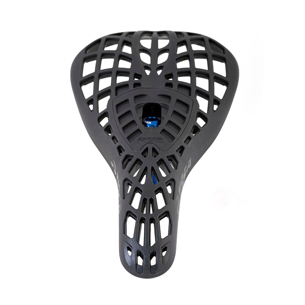 Tioga D-Spyder pivotal BMX racing saddle showcasing ergonomic comfort with a durable Carbonite shell.