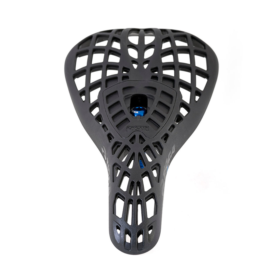 Tioga D-Spyder pivotal BMX racing saddle showcasing ergonomic comfort with a durable Carbonite shell.