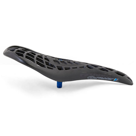 Tioga D-Spyder Pivotal BMX racing saddle ergonomic comfort with a durable Carbonite shell and hollow chromoly rails.