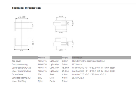 Tange Seiki Technoglide TG36 RDC Threadless 1-1/8" Cartridge Headset In Silver