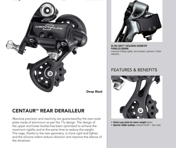 Campagnolo Centaur 2012 10 speed Rear Derailleur With Short Cage In Black RD12-CEX