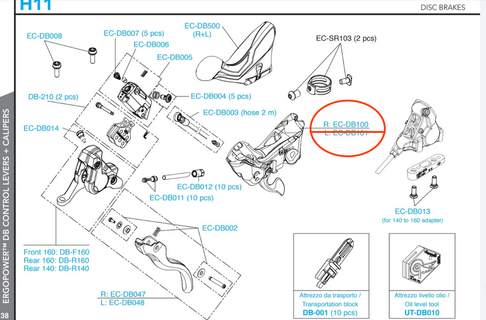 Campagnolo H11 Right Hand Hydraulic Ergopower Shifter Body EC-DB100