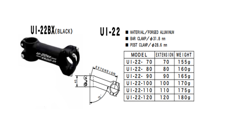 Nitto UI-22BX A-Head Stem | 31.8mm Clamp | Black