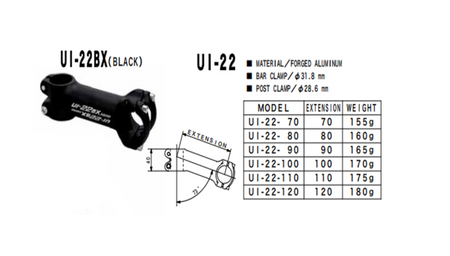 Nitto UI-22BX A-Head Stem | 31.8mm Clamp | Black