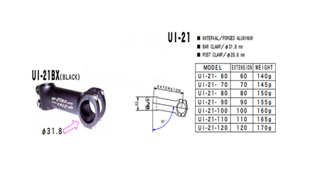 Nitto UI-21BX Stem | 31.8mm Clamp | Black