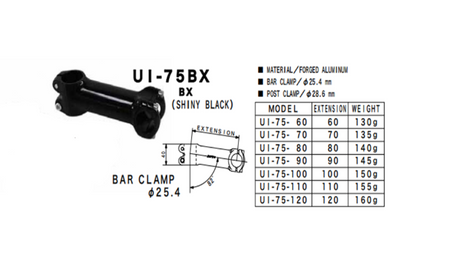 Nitto UI-75BX Ahead Stem | 25.4mm Clamp | Black