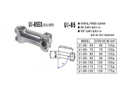 Nitto UI-85EX A-Head Stem | 26.0mm Clamp | Silver
