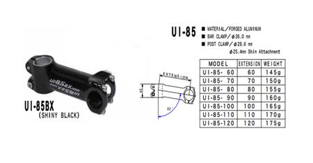 Nitto UI-85BX Stem | 26.0mm Clamp | Black