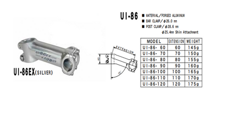 Nitto UI-86EX Ahead Stem | 26mm Clamp | Silver