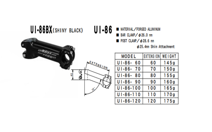 Nitto UI-86BX Stem | 26.0mm Clamp | Black