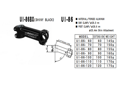 Nitto UI-86BX Stem | 26.0mm Clamp | Black