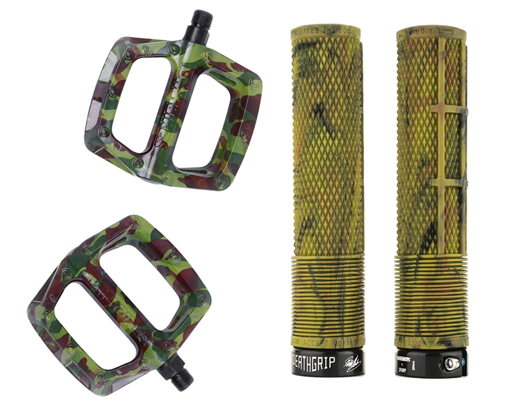 DMR Special Edition MTB Downhill BMX V6 Platform Pedals And DMR Deathgrips Custom Bundle Set In Camo RRP £49.99