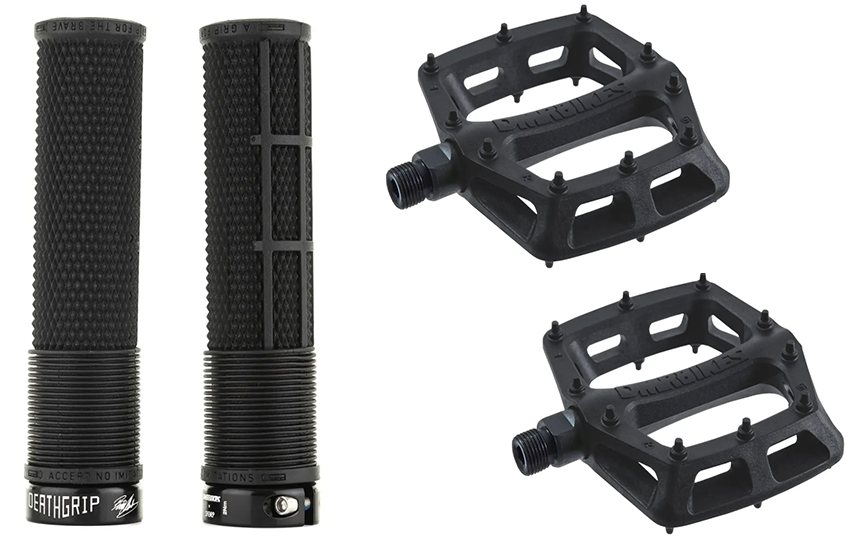 DMR MTB Downhill BMX V6 Platform Pedals And DMR Deathgrips Custom Bundle Set All Colours