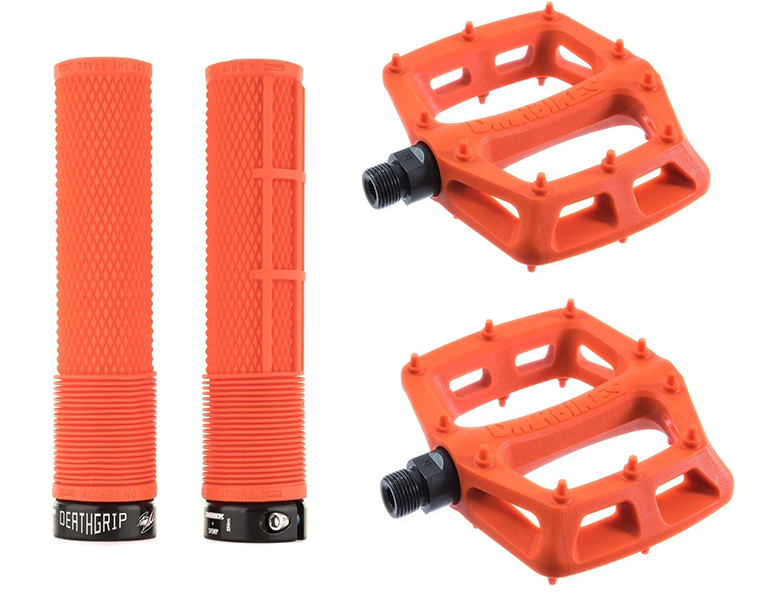 DMR MTB Downhill BMX V6 Platform Pedals And DMR Deathgrips Custom Bundle Set All Colours