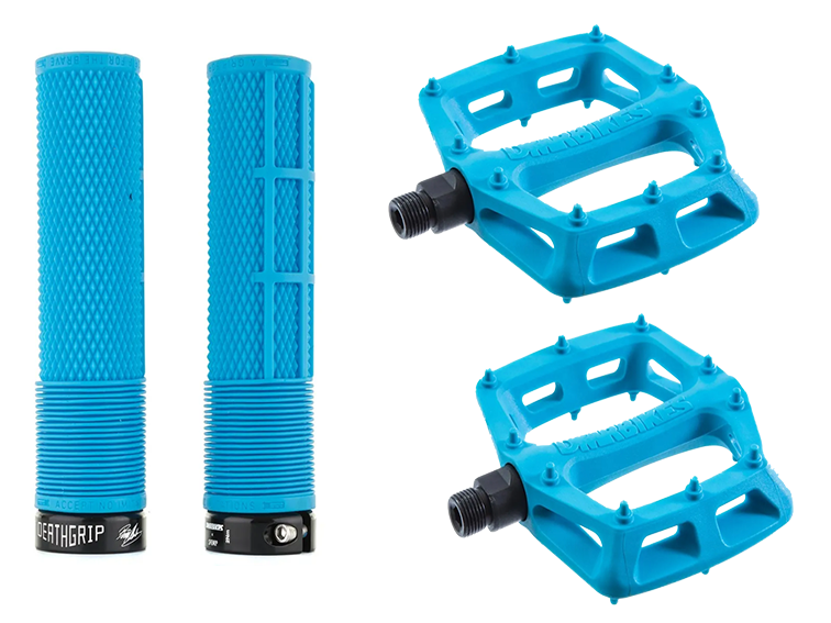 DMR MTB Downhill BMX V6 Platform Pedals And DMR Deathgrips Custom Bundle Set All Colours