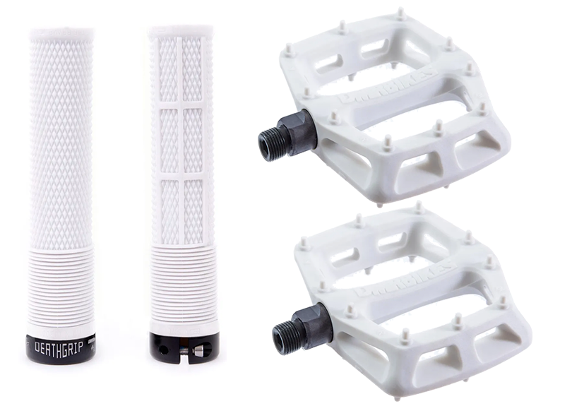 DMR MTB Downhill BMX V6 Platform Pedals And DMR Deathgrips Custom Bundle Set All Colours
