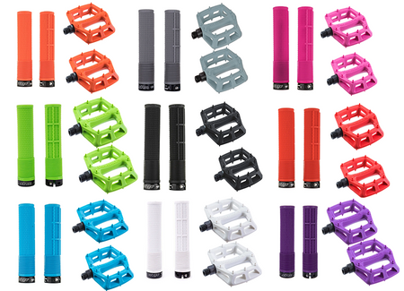 DMR MTB Downhill BMX V6 Platform Pedals And DMR Deathgrips Custom Bundle Set All Colours