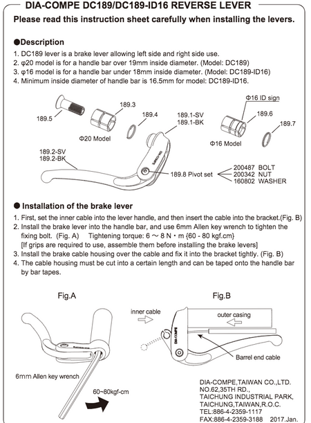 Dia-Compe 189 ID19mm Brake Levers In Silver