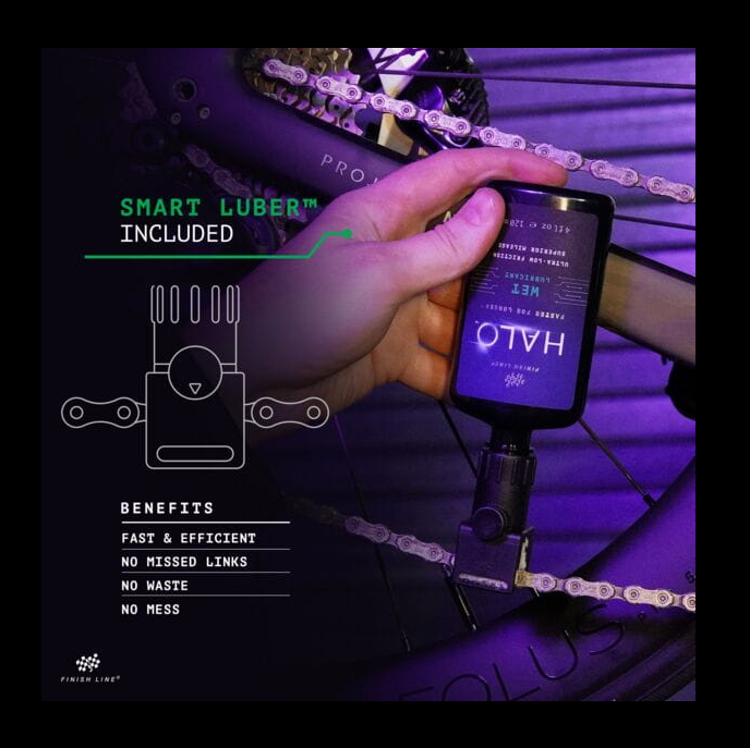 Finish Line Halo Wet Bicycle Chain Lubricant 4oz/120ml Bottle and Smart Luber